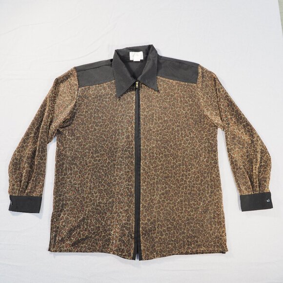 Tops - Shing Shirt Womens Extra Large Black Leopard Print Sheer Mesh Shimmer USA Retro